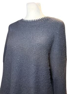 Bobeau Blanket Stitch Crewneck Sweater, Black, Women's Plus Size 2XL